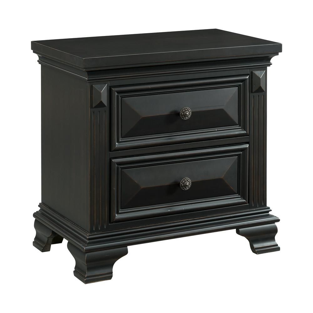 Picket House Furnishings Trent 2-Drawer Antique Black Nightstand | The Home Depot
