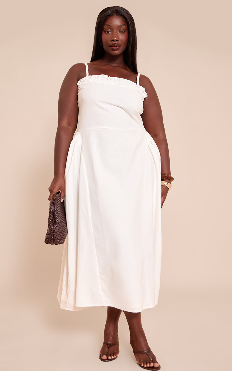 Plus White Textured Braided V Waist Midaxi Dress | PrettyLittleThing US