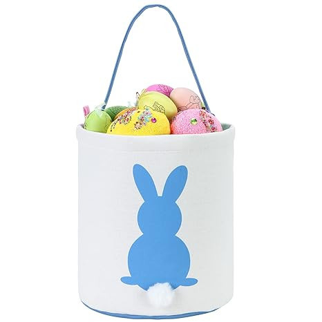 Easter Bunny Basket Egg Bags for Kids,Canvas Cotton Personalized Candy Egg Basket Rabbit Print Bu... | Amazon (US)