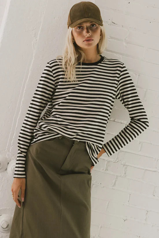 Reggie Striped Top in Black | Böhme US