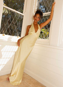 Heavy Hearted Satin Maxi Dress - Lemon | Peppermayo (Global)