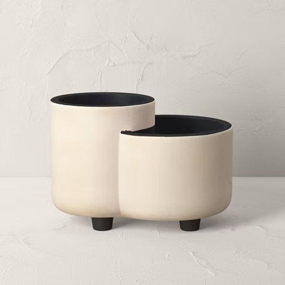 9.76" Outdoor Stoneware Tiered Footed Planter Black/Beige - Opalhouse™ designed with Jungalow... | Target