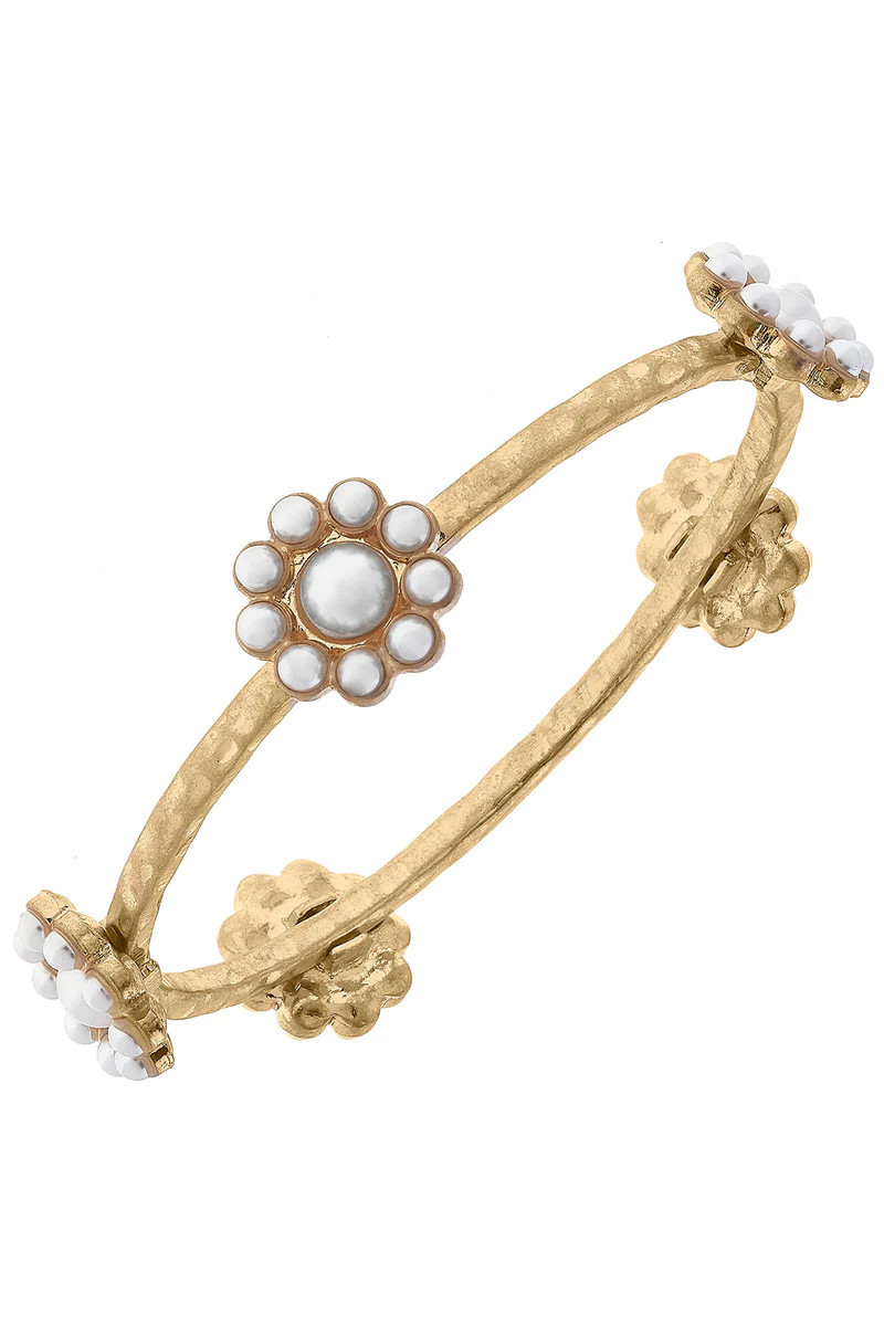 Caine Pearl Flower Bangle in Worn Gold | CANVAS