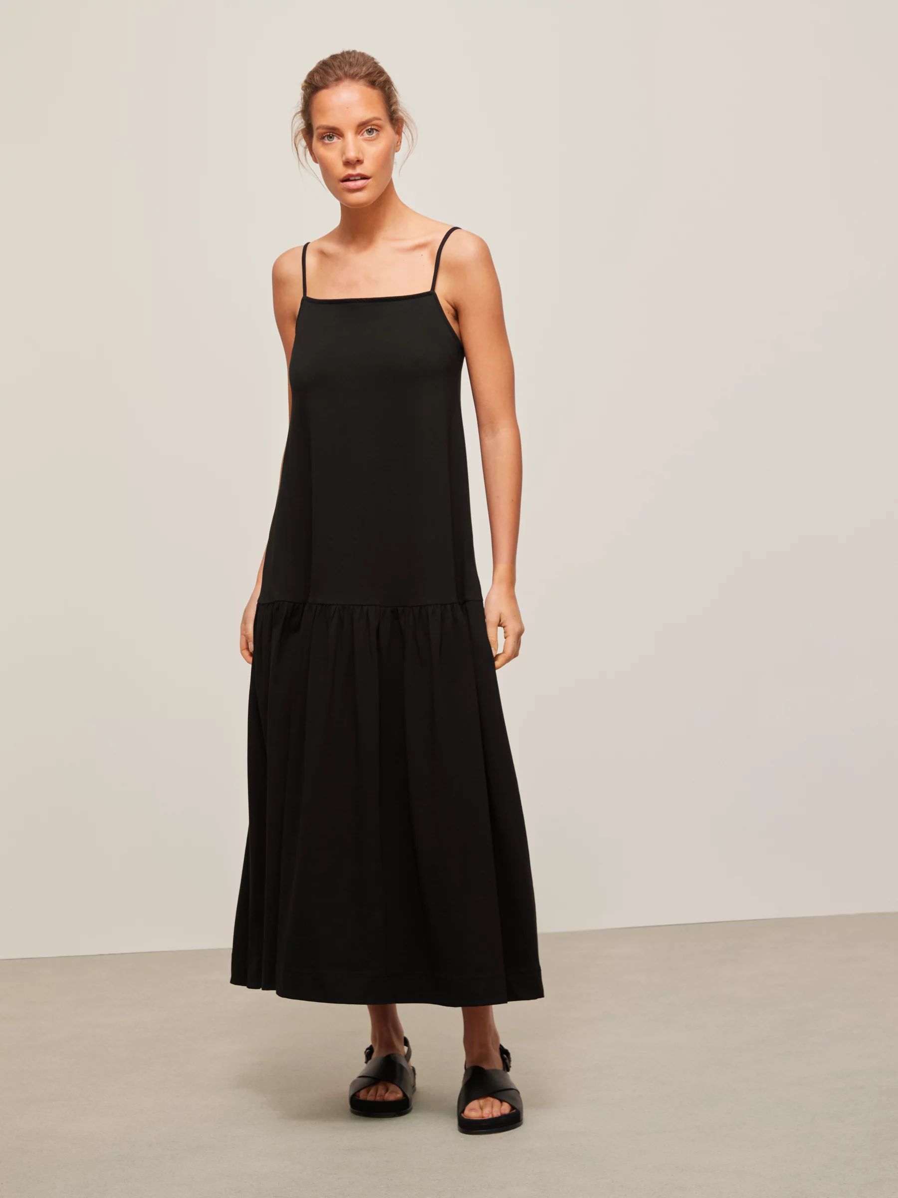 Kin Plain Cotton Jersey Dress, Black | John Lewis (UK)