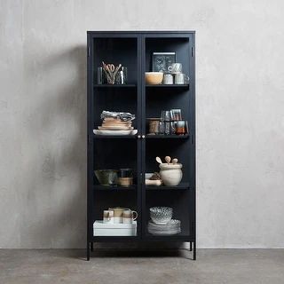 Rye Studio Cairyn Modern Glass and Metal Cabinet - Tall | Bed Bath & Beyond