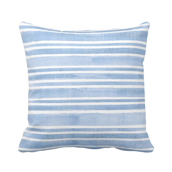 Watercolor Stripe Throw Pillow or Cover, French Blue/White 14, 16, 18, 20 or 26" Sq Pillows or Co... | Etsy (US)