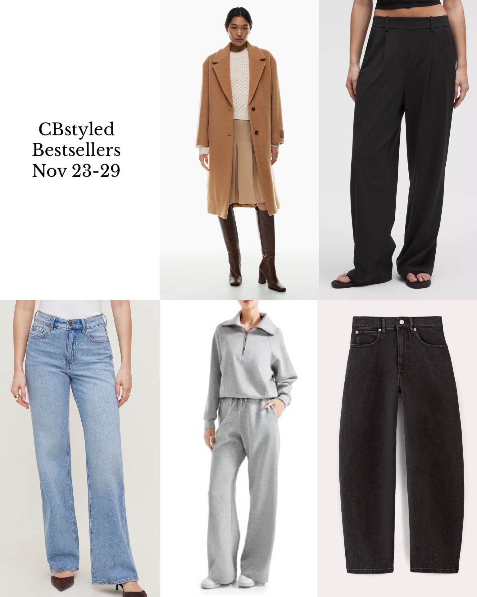 
Bestsellers Nov 23-29.
I’m 5’ 7”, size 4ish: 
1. Camel coat: two years ago I did a deep dive on camel coats and tried on ten coats, this was the winter by far! Really good quality and fit, timeless style. On sale (log in to see the price). Fits tts.
2. Lululemon stretchy pants: stretchy pull on pants that are super comfortable but look like dress pants. 11 colours. I got black last fall and recently bought brown (color name sequoia). Fit tts, I’m 5’ 7” wearing my usual size S in the 31.5” inseam, also available in short and tall inseams.
3. Wide leg jeans: 30% off! I’ve had these jeans a few years and love the style. My most worn jeans for sure! Fit tts
4. Lounge set: 24% off! Super similar to the Spanx AirEssentials sets but with pockets. Also way less expensive. Fit tts.
5. Barrel jeans: 40% off! Trendy style, very comfortable. Two inseams. Fit tts. I’m 5’ 7” and got the shorter inseam so they are a cropped fit on me.


#LTKSeasonal #LTKCyberWeek #LTKOver40