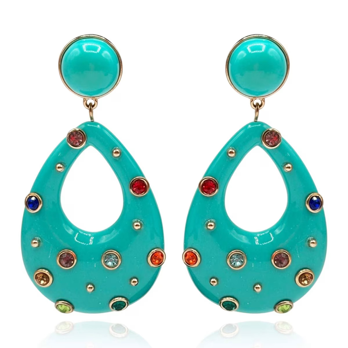 Studded Turquoise Resin Large Hoop Earrings | Wolf & Badger