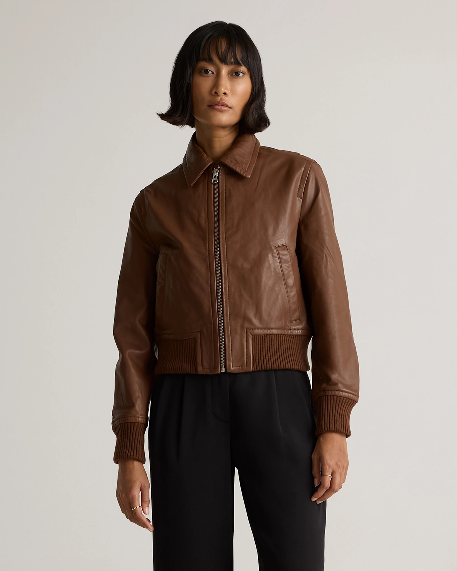 Women's 100% Washed Leather Bomber Jacket | Quince