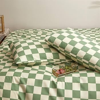Houseri Sage Green and White Comforter Set King Plaid Light Green Beige Grid Bedding Checkerboard... | Amazon (US)