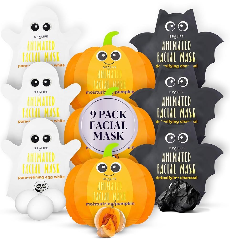 SpaLife Facial Mask Sheet Bundle - Pumpkin, Ghost, Bat - Halloween Character Mask Bundle - Face M... | Amazon (US)
