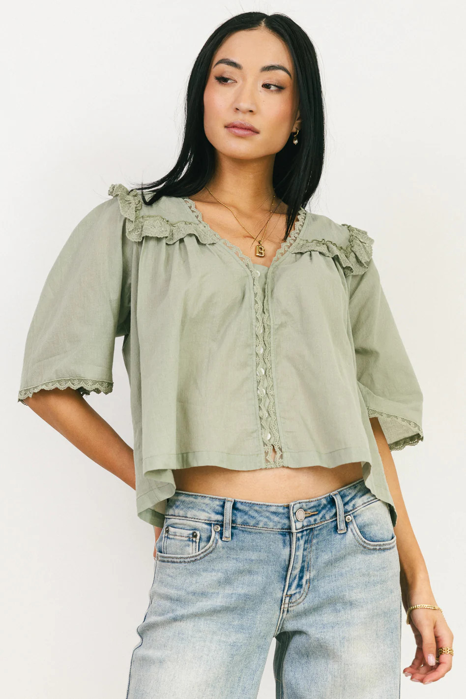 Potter Lace Blouse in Sage - FINAL SALE | Böhme US