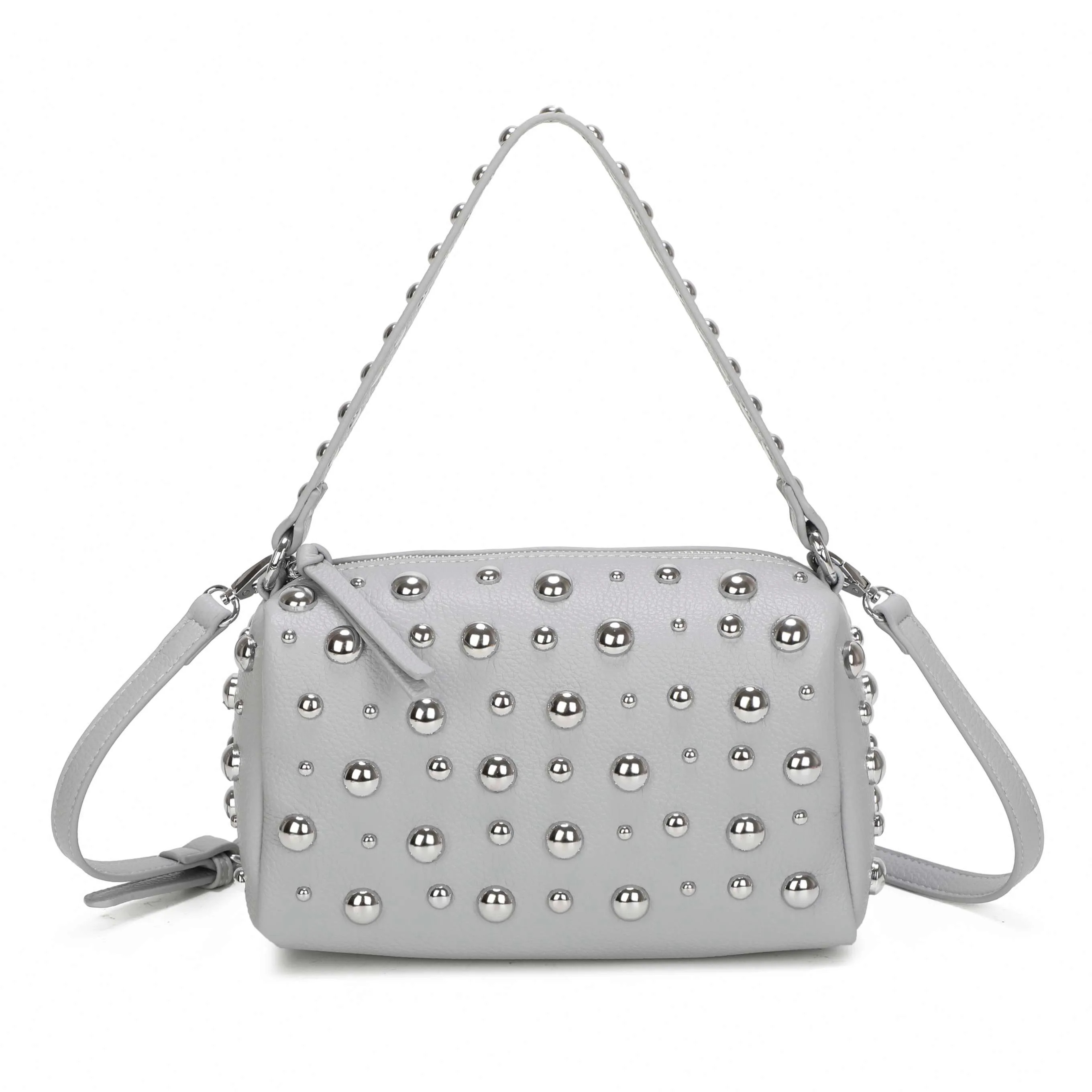 Grey Kitise Studded Pebbled Fuax Leather Crossbody Bag | Boohoo | Boohoo.com (UK & IE)