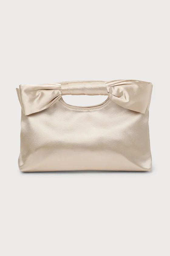 Total Romantic Champagne Satin Bow Clutch | Lulus