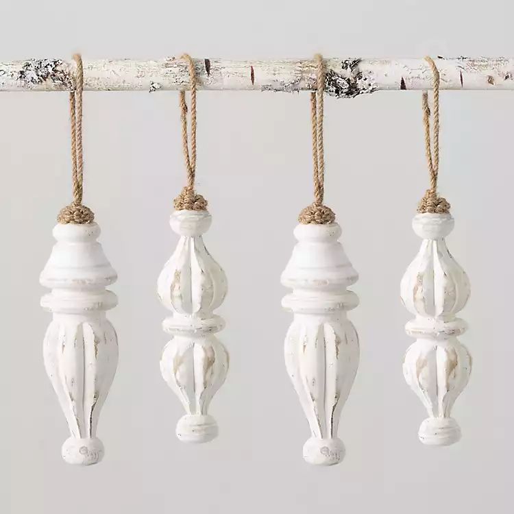 White Wood Finial Ornaments, Set of 4 | Kirkland's Home