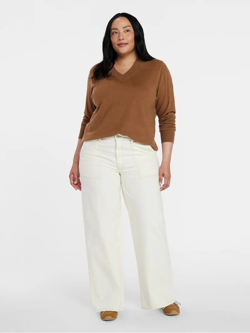 Time and Tru Women's V Neck Sweater, Lightweight, Sizes XS-XXXL | Walmart (US)