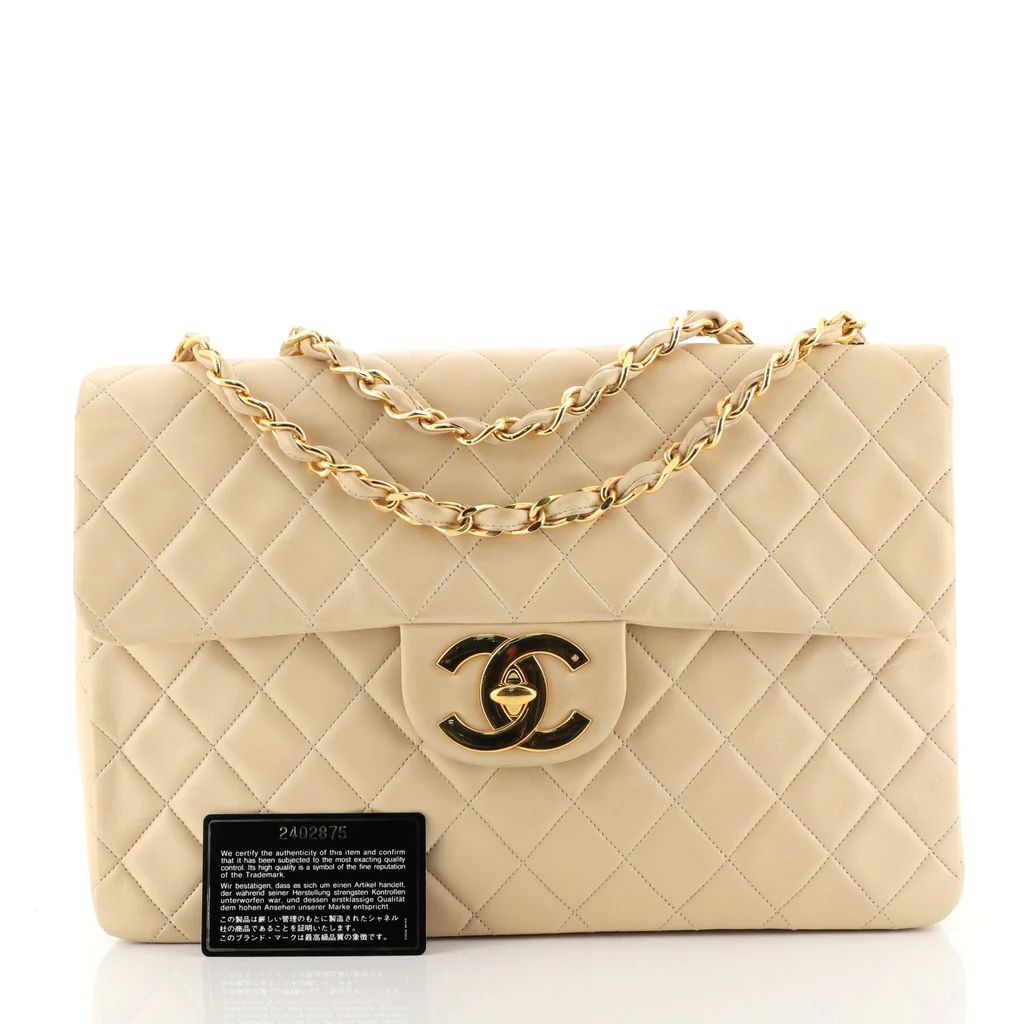 Chanel Vintage Classic Single Flap Bag Quilted Lambskin Maxi Neutral 4401312 | Rebag