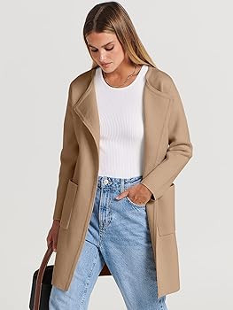 ANRABESS Women's Open Front Knit Cardigan Long Sleeve Lapel Casual Solid Classy Sweater Jacket | Amazon (US)