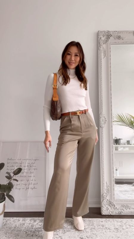 Fall workwear, but without wearing black! 🤍 GRWM for work! A simple & chic office look with trousers and a turtleneck. Outfit and shoes from SHEIN. 

#LTKunder50 #LTKSale #LTKworkwear