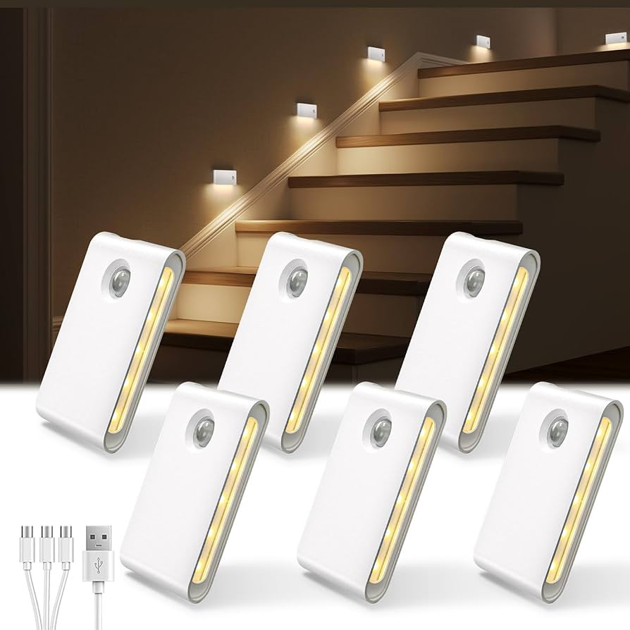EZVALO 6 Pack Motion Sensor Night Lights, Sync LED Stair Lights Indoor, 1500mAh Rechargeable, Mag... | Amazon (US)