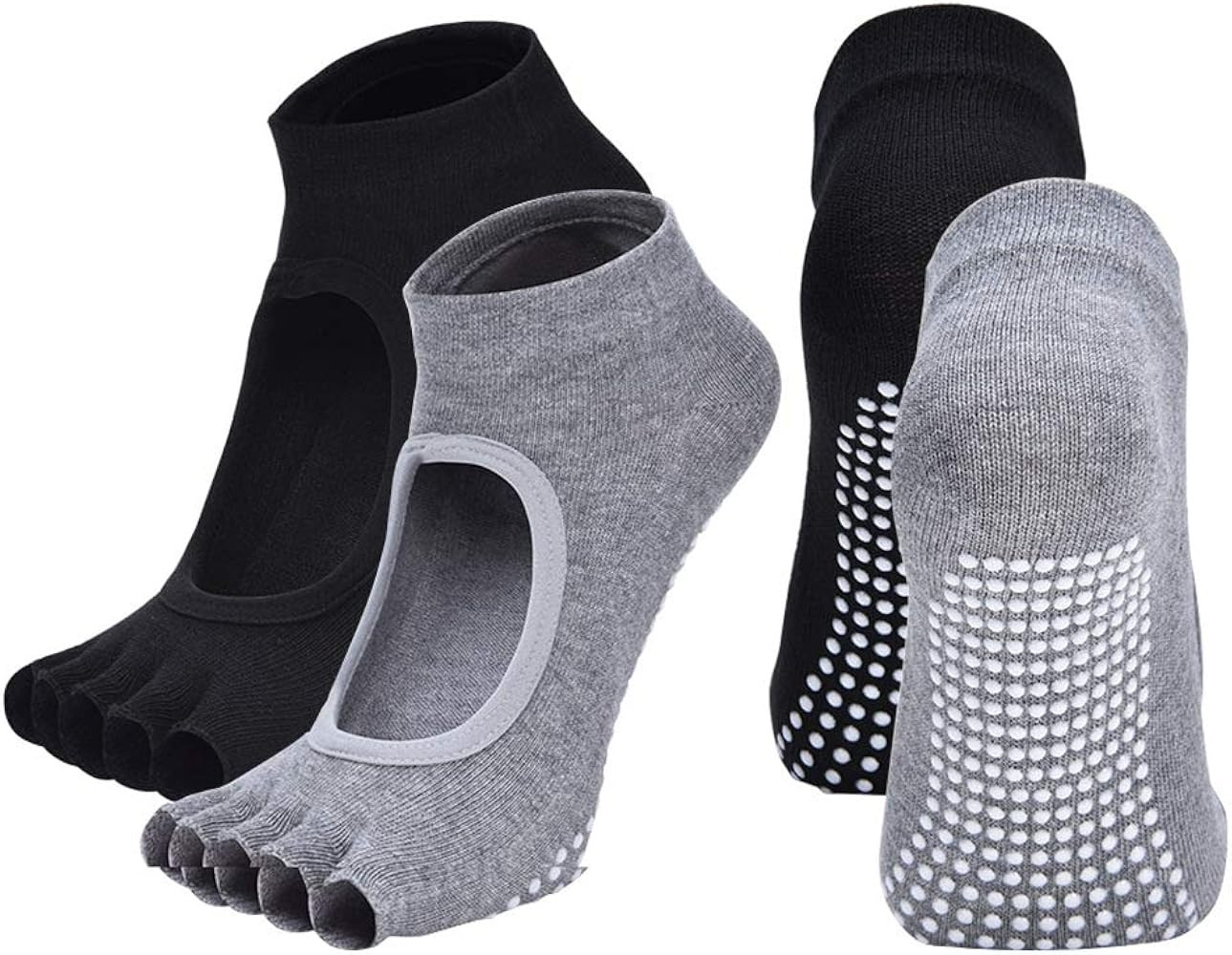 2 Pairs Toeless Yoga Socks Non-Slip Grips for Pilates Ballet Dance Barefoot Workout Cotton Open T... | Amazon (US)