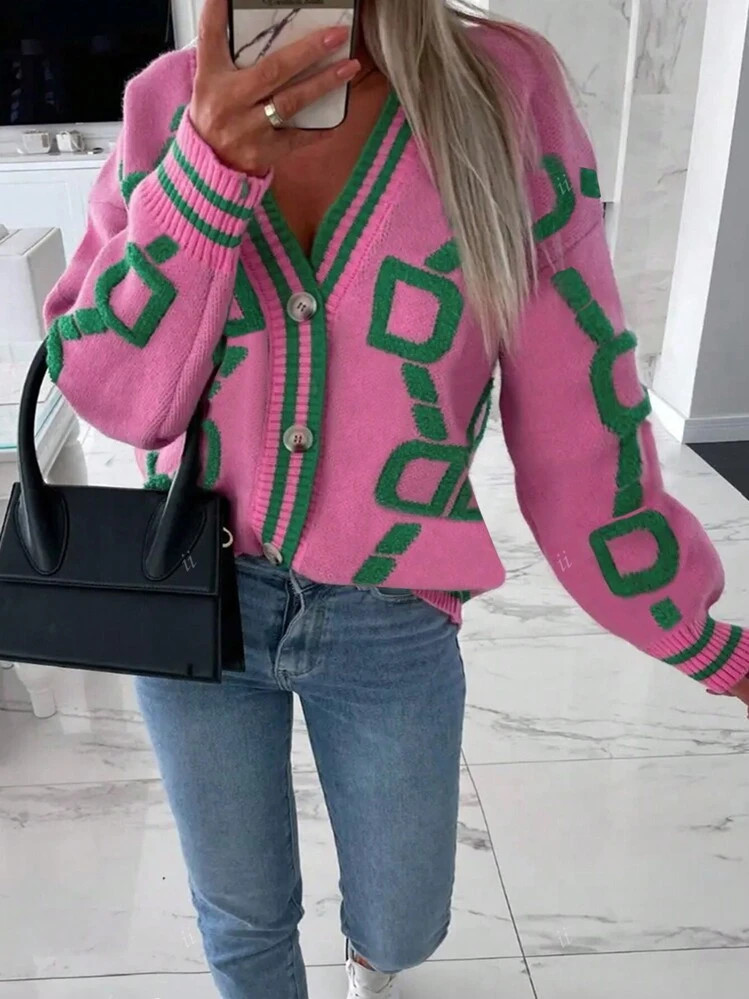 Plus Size Casual Single-Breasted Long Sleeve Cardigan Sweater For Women | SHEIN