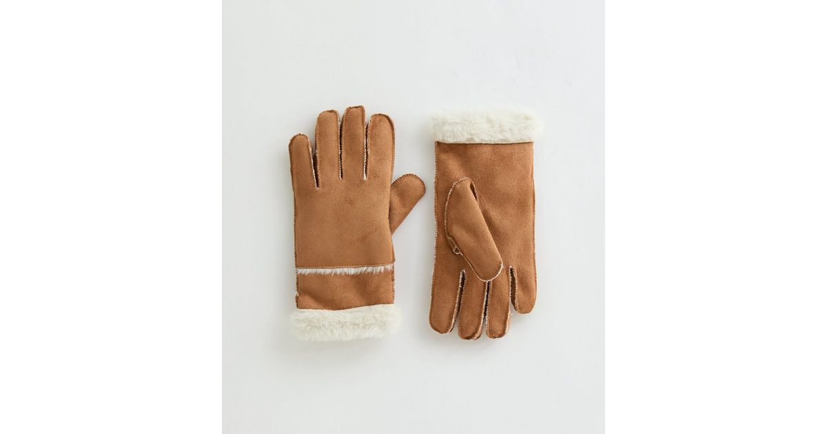Camel Faux Shearling Gloves | New Look | New Look (UK)