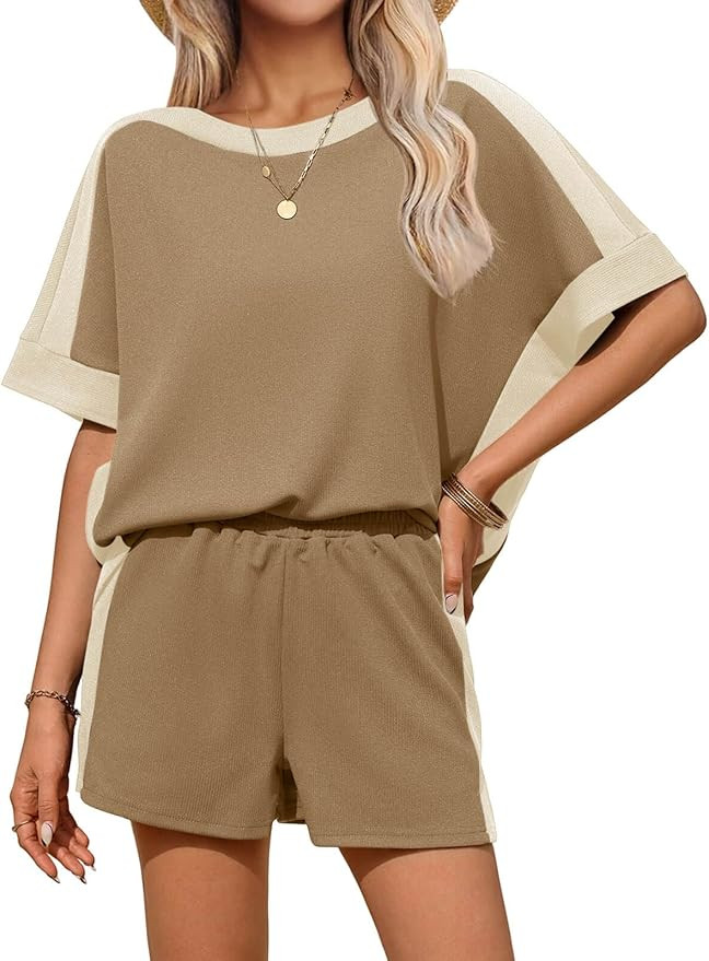 Tankaneo Womens 2 Piece Summer Outfits Oversized Short Sleeve Tops and Shorts Matching Sets Color... | Amazon (US)