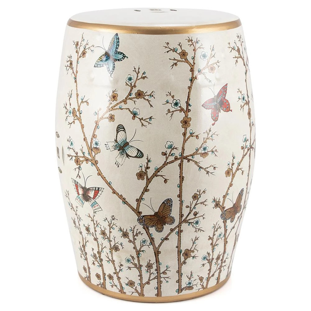 Maria Modern Classic French White Porcelain Butterfly Outdoor Garden Stool | Kathy Kuo Home