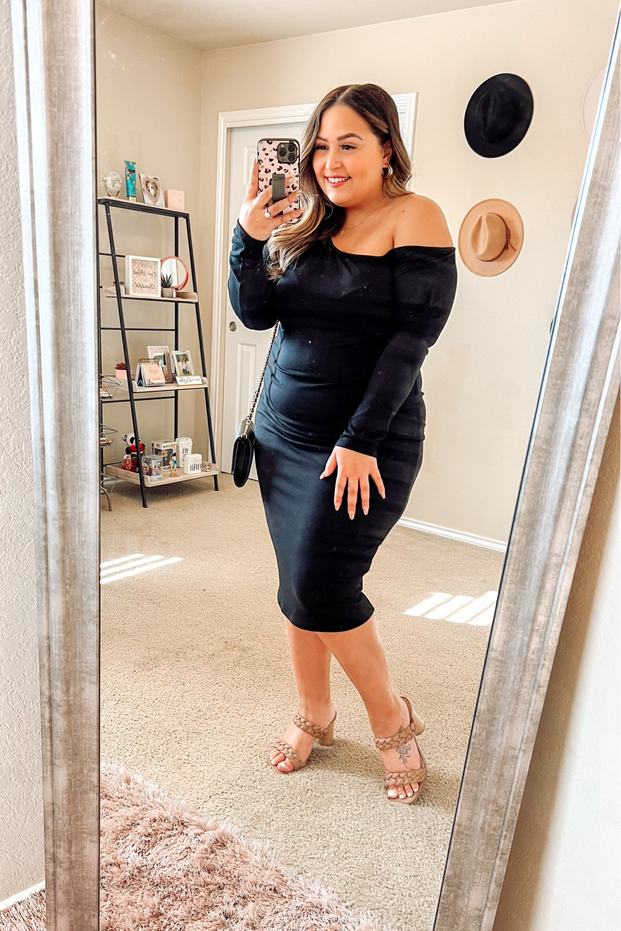 Happy Friday y’all, here is my outfit pic from yesterday’s reel. This dress is from pink blush, runs a little bit big so sized down 1. Code MidiPetiteElite25 saves you at checkout! 🖤

#LTKHoliday #LTKstyletip #LTKsalealert