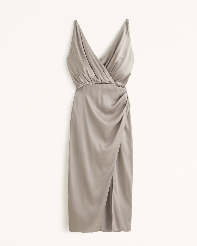 Satin Draped Wrap Midi Dress | Abercrombie & Fitch (US)