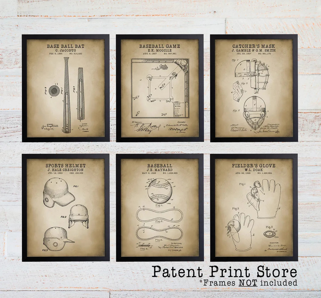Vintage Baseball Patent Print Set. Baseball Art Prints. - Etsy | Etsy (US)