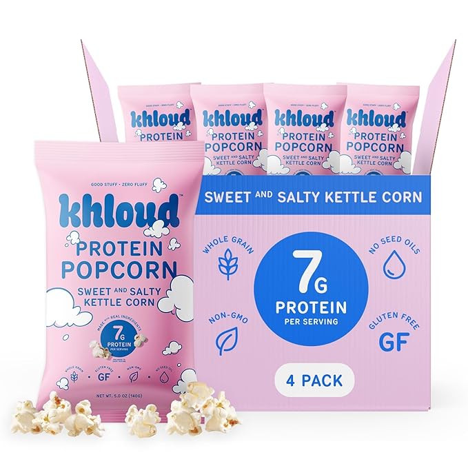 Khloud Protein Popcorn - Sweet & Salty Kettle Corn - 7g Protein Snacks for Adults & Kids - Flavor... | Amazon (US)