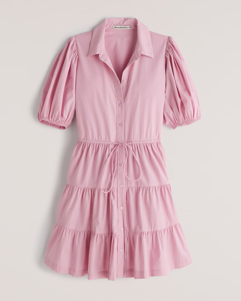 Women's Easy Waist Puff Sleeve Poplin Shirt Dress | Women's New Arrivals | Abercrombie.com | Abercrombie & Fitch (US)