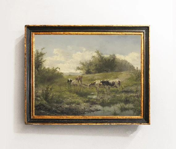 Meadow Painting, Cows Painting, Country Landscape, Farmhouse Decor, Wall Art / P260 | Etsy (US)