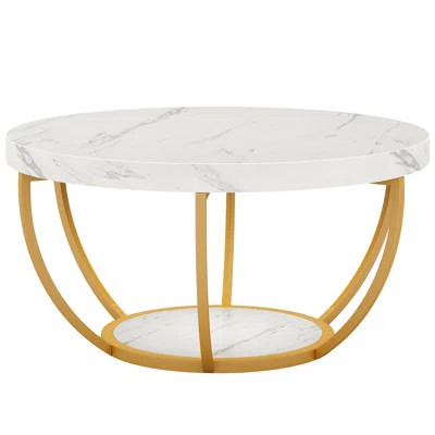 Modern Round Coffee Table, 31.7" 2 Tier Coffee Table with Faux White Marble and Golden Metal Legs, Circle Center Table Tea Table Accent Furniture for | Wayfair North America