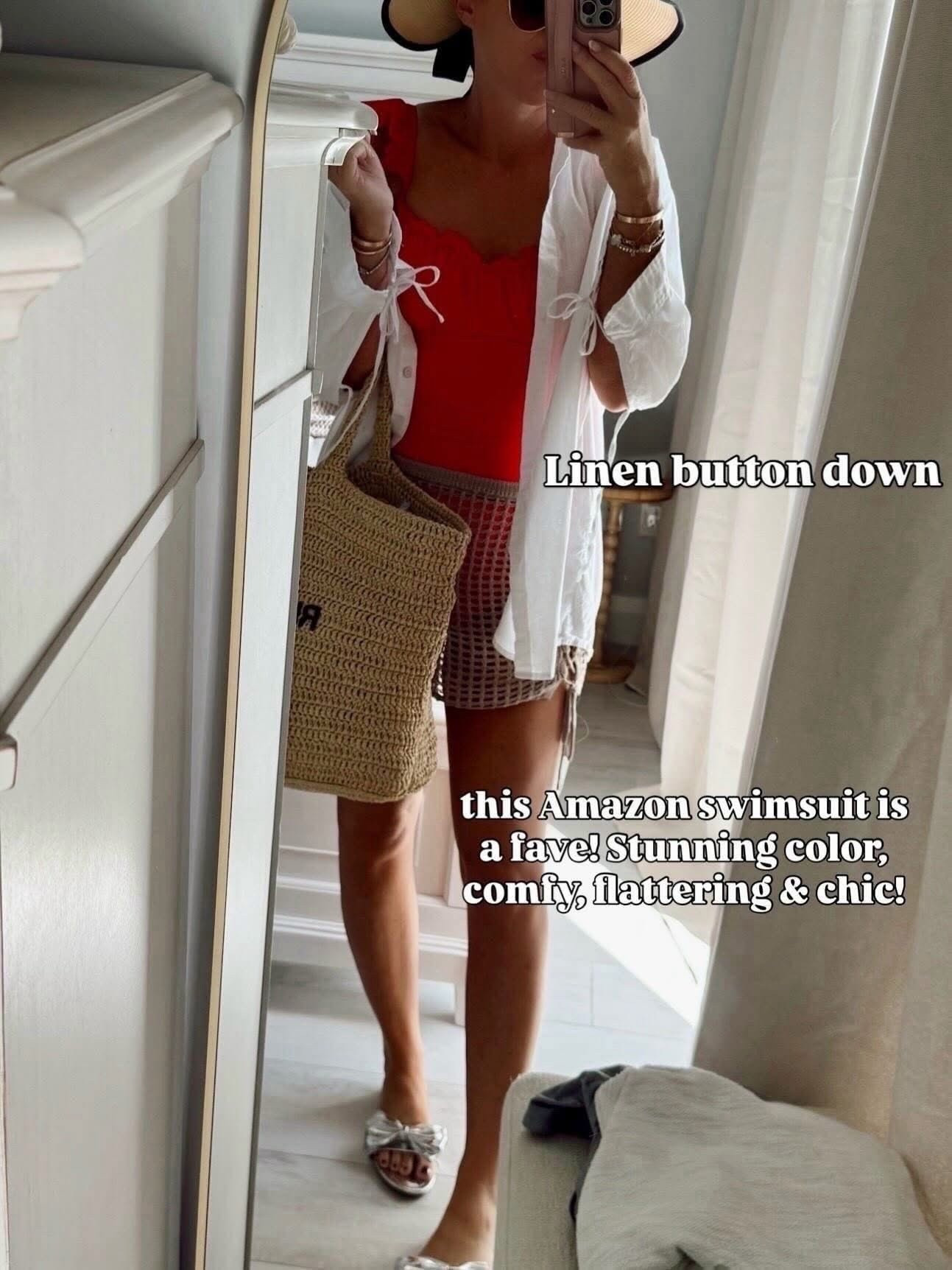 Beach day🤍❤️🌴!  Wearing a medium in the swimsuit. 

Vacation outfit. Swimsuit. Swim. Beach outfit. Pool day. Resort wear. Spring outfits 2026. Vacation outfits beach. 

#LTKTravel #LTKootd #LTKSwim