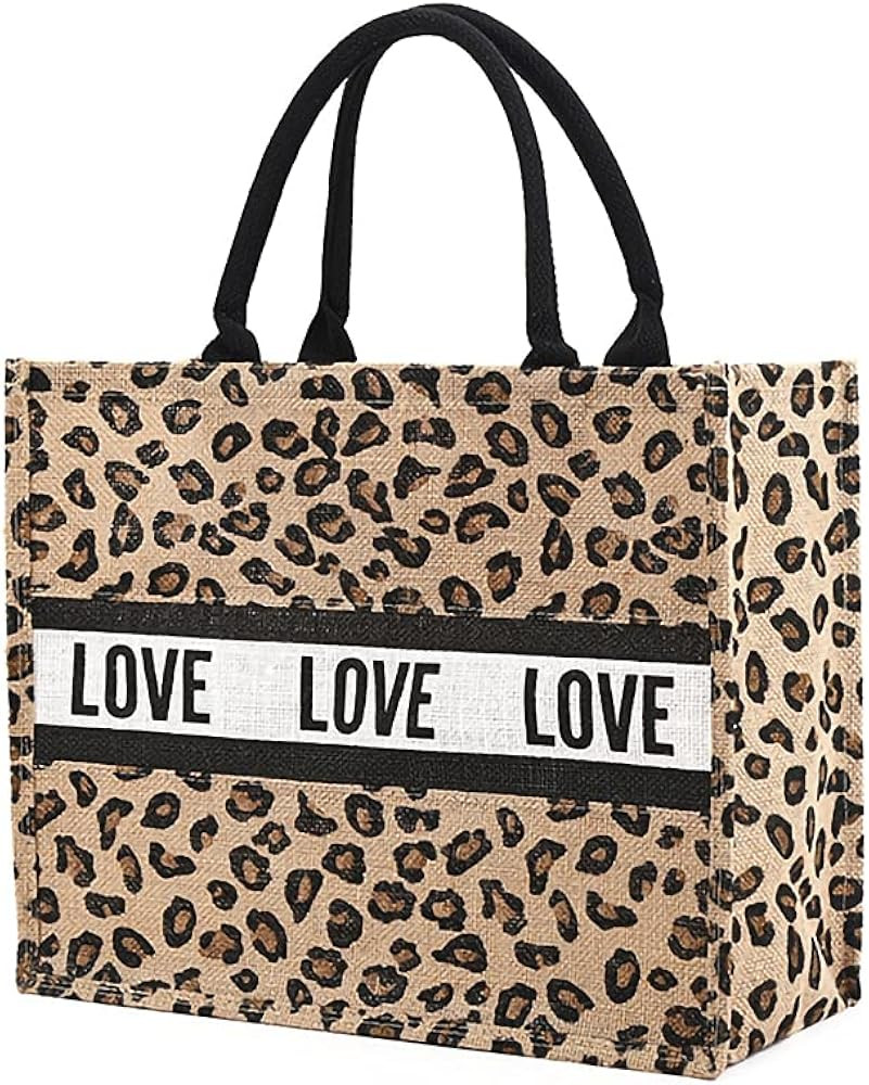 Jute Beach Tote for Women, Big Capacity Retro Handbag, Waterproof Lining Shopping Bag, Simple Canvas | Amazon (US)