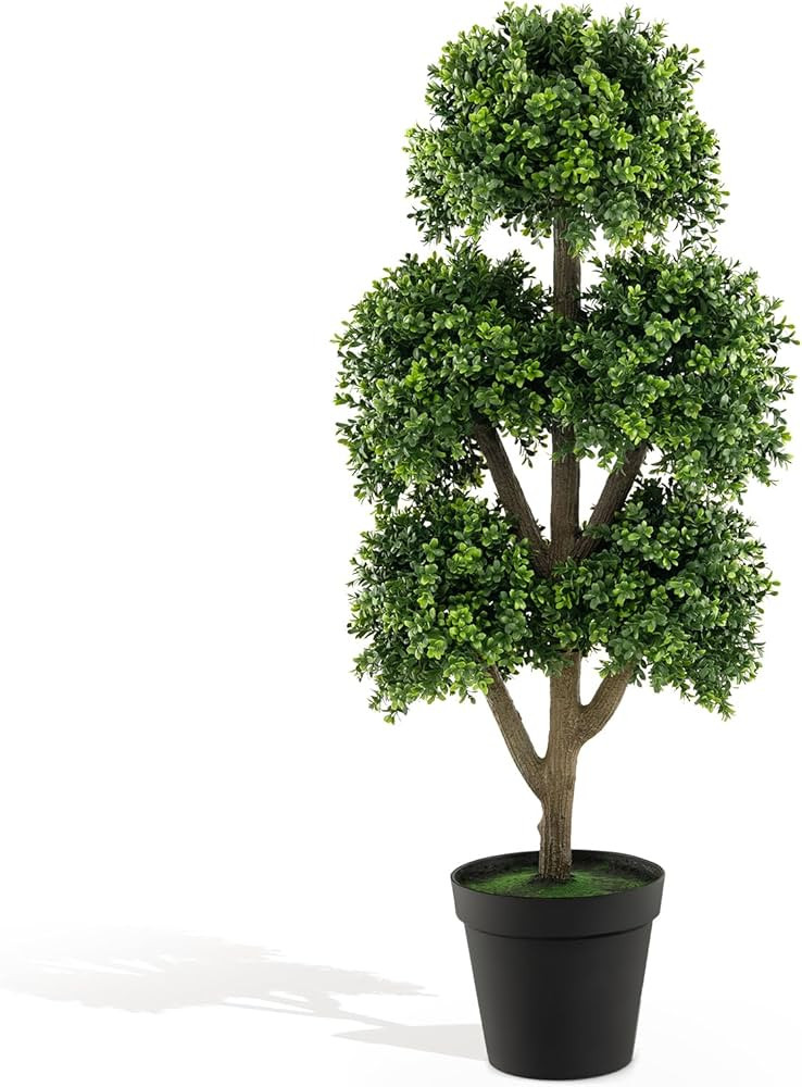 GOFLAME 45” Artificial Boxwood Topiary Ball Tree, Faux 5-Ball Potted Topiary Plant in Cement-Fi... | Amazon (US)