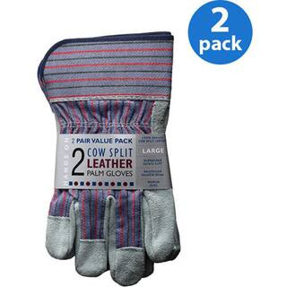 HANDS ON Leather Palm Work Gloves, Safety Cuff, 2 Pair Value Pack LP4300-L-2PK - The Home Depot | The Home Depot