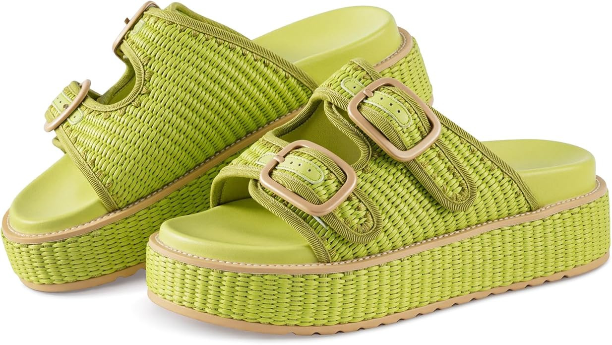 KaroNairy Platform Sandals for Women Raffia Espadrille Wedges Summer Beach Sandals Woven Straw Cr... | Amazon (US)