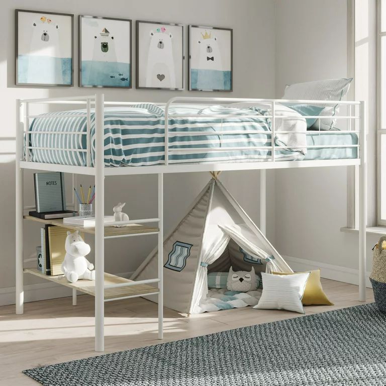 Your Zone Beckett Kids Metal Twin Loft Bed with Open Book Shelf, Multiple Finishes - Walmart.com | Walmart (US)