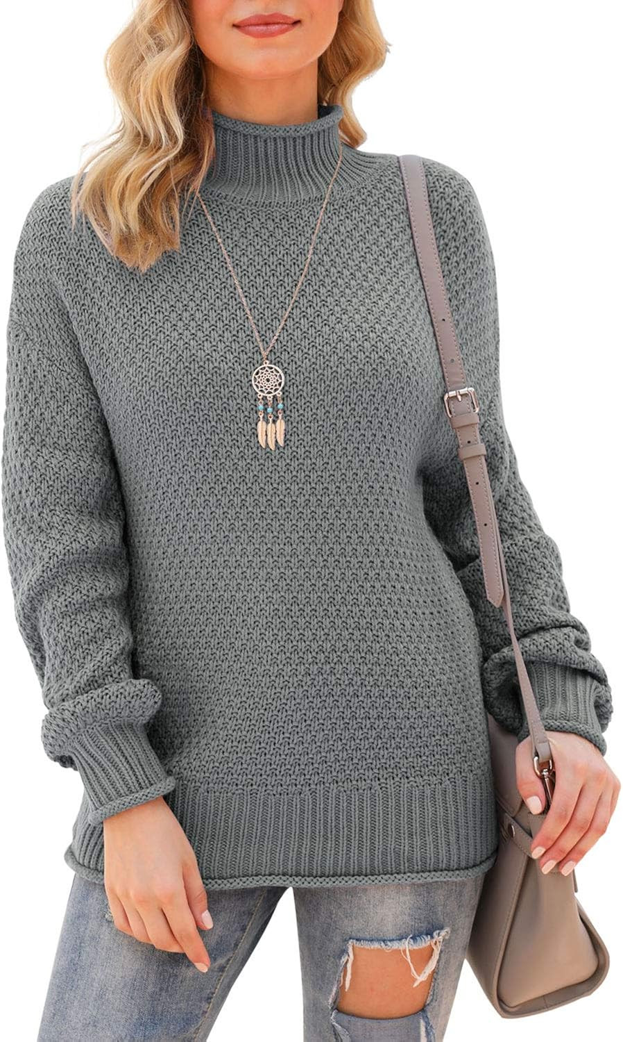 Jouica Womens Turtleneck Oversized Sweaters Batwing Long Sleeve Pullover Loose Chunky Knit Jumper | Amazon (US)