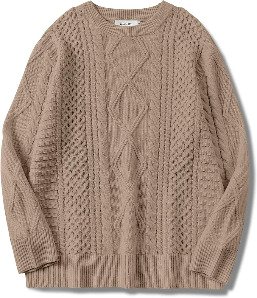 ANRABESS Sweaters for Women Oversized Cable Knit Fall Long Sleeve Crewneck Casual Pullover Sweate... | Amazon (US)