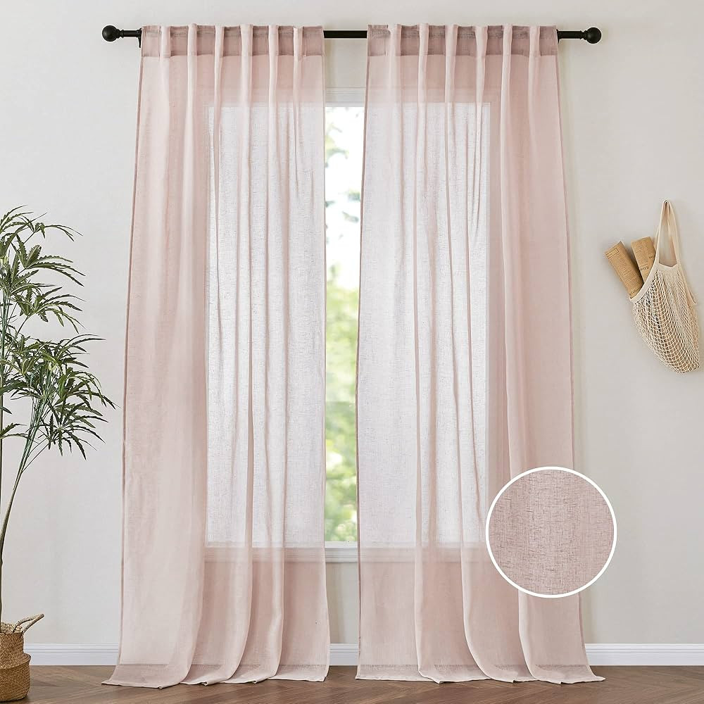 PONY DANCE Window Sheer Curtains - Long Drapes Linen Look Voile Semi-Transparent Light Filtering ... | Amazon (US)
