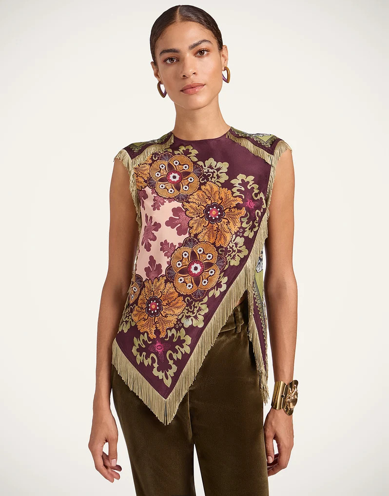 Scarf Top in Bounty Plac\u00e9e Burgundy for Women | La DoubleJ | La DoubleJ