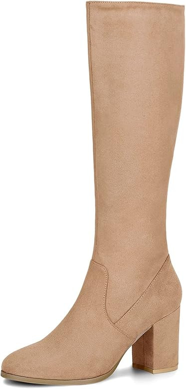 Allegra K Women's Side Zipper Chunky Heel Knee High Boots | Amazon (US)