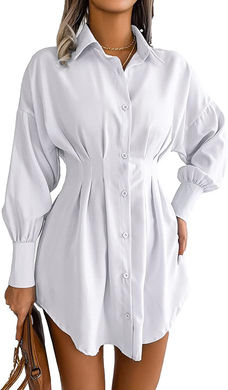 Greensen Abiti da Camicia da Donna Abito Corto a Pieghe con Colletto a Bavero Abiti da Camicia a ... | Amazon (IT)