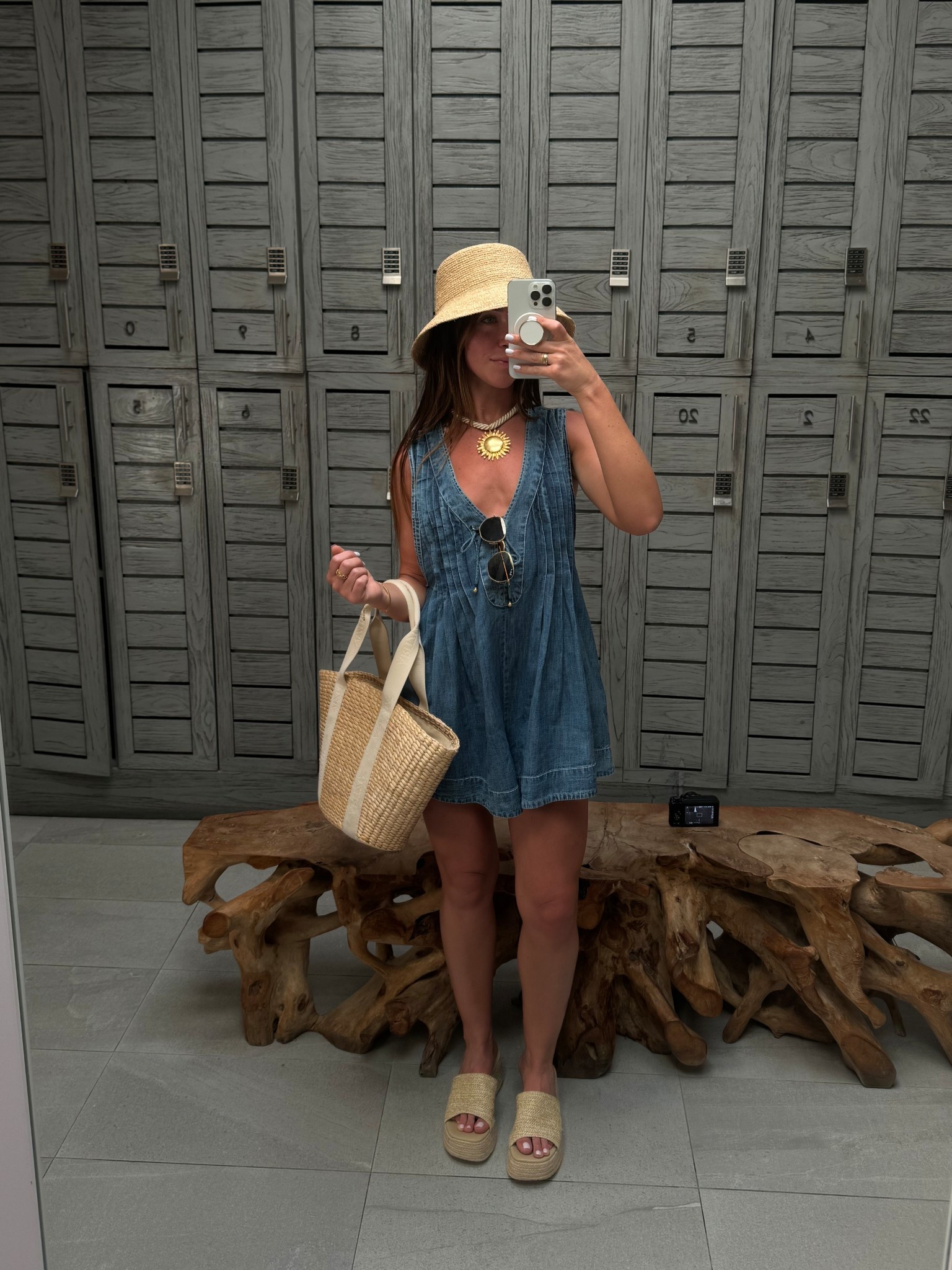 Daytime Vacation Outfit ☀️
Love this Jean romper from free people, perfect for daytime or as a swim coverup- I’m wearing an XS. Linked similar straw bags as well- and this straw bucket hat is a MUST for this summer. I got the sun necklace at Zara ☀️