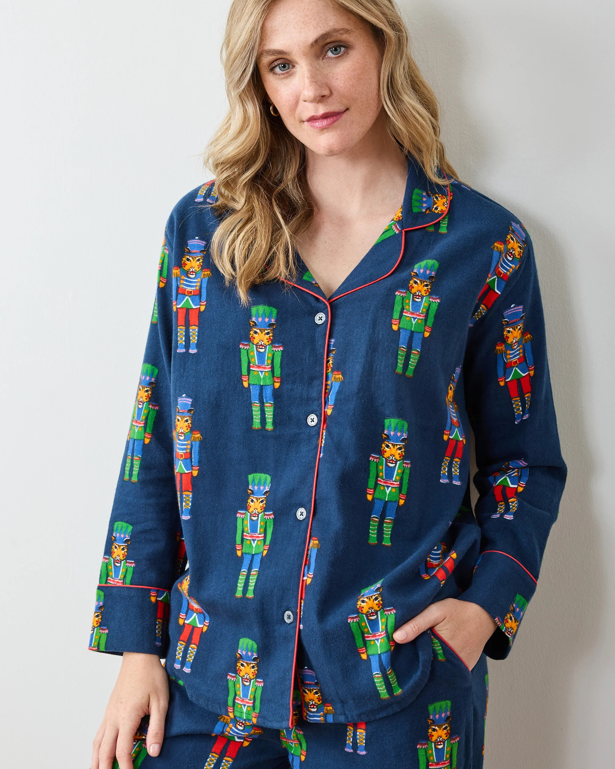 Leopard Nutcrackers - Petite Midweight Flannel Long PJ Set - Navy - Printfresh | Printfresh